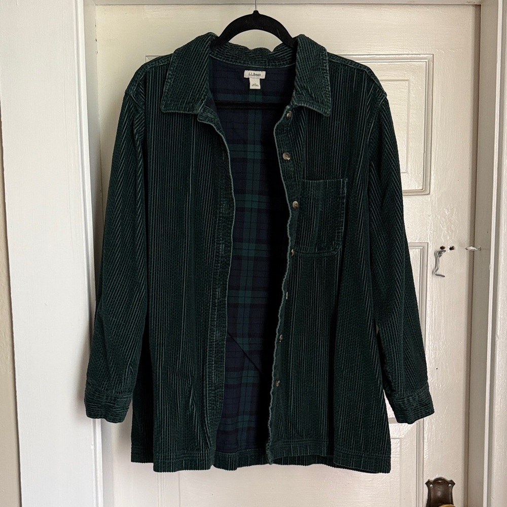 L.L. Bean Green Corduroy Button-Up Shirt
